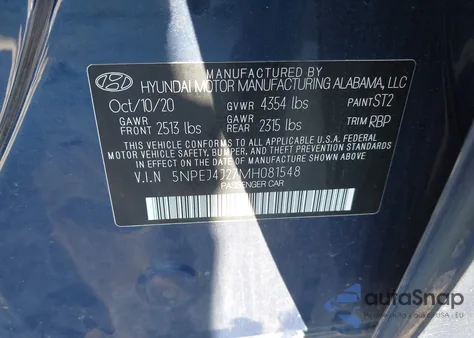 2021 Hyundai Sonata Sel Plus from USA, damaged, VIN 5NPEJ4J27MH081548